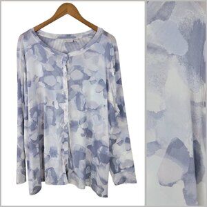 LOGO Lori Goldstein Mesh Button Up Top Plus Doze 3X Sheer Overlay Blue Gray